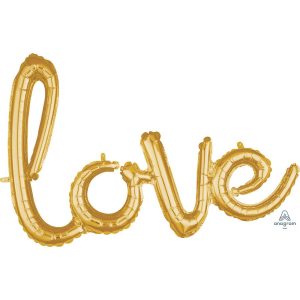 Amor Globos | 31″ Script Phrase "Love" Gold Amor Globos Amor Globos