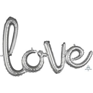 Amor Globos | 31″ Script Phrase "Love" Silver Amor Globos Amor Globos