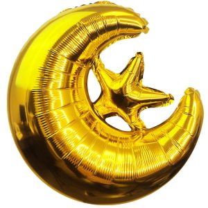 Crescent Moons | 22 Inch Crescent Moon & Star – Gold Foil Balloons Crescent Moons