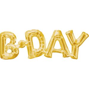 Feliz Cumpleanos Globos | 26″ Block Phrase: "B-Day" – Gold (Air-Fill Only) Feliz Cumpleanos Globos Feliz Cumpleanos Globos