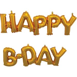 Feliz Cumpleanos Globos | 30″ Block Phrase "Happy Bday" – Gold (Air-Fill Only) Feliz Cumpleanos Globos Feliz Cumpleanos Globos