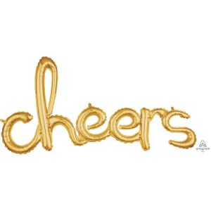 Fiesta Globos | 40″ Script Phrase "Cheers" – Gold (Air-Fill Only) Fiesta Globos Fiesta Globos