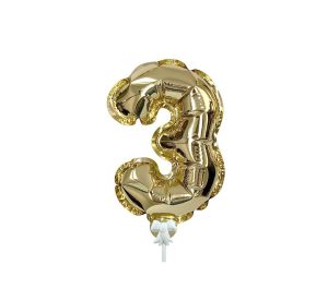 Foil Numbers | 7 Inch Self-Inflating Number 3 – Gold Foil Balloons Foil Numbers