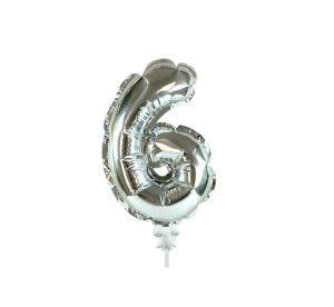 Foil Numbers | 7 Inch Self-Inflating Number 6 – Silver Foil Balloons Foil Numbers