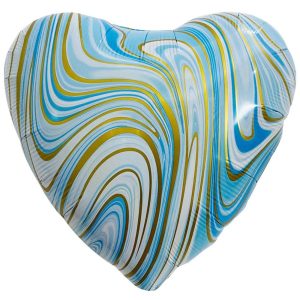 Hearts | 18 Inch Agate Heart – Blue & Gold Foil Balloons Hearts