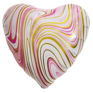 Hearts | 18 Inch Agate Heart – Pink & Gold Foil Balloons Hearts