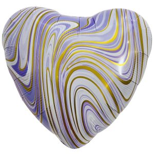 Hearts | 18 Inch Agate Heart – Purple & Gold Foil Balloons Hearts