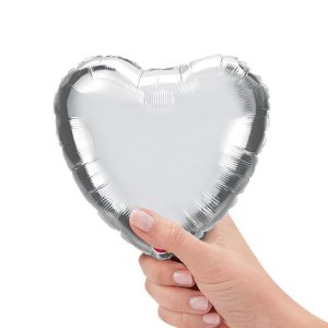 Hearts | 9 Inch Heart – Silver (Air-Fill Only) Foil Balloons Hearts