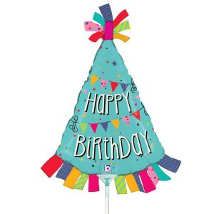 Minishapes | 14 Inch Birthday Banner Hat Mini Shape (Air-Fill Only) Foil Balloons Minishapes