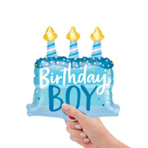 Minishapes | 14 Inch Birthday Boy Cake & Candles Mini Shape (Air-Fill Only) Foil Balloons Minishapes