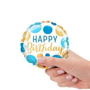 Minishapes | 4 Inch Birthday Blue & Gold Dots Mini Shape (Air-Fill Only) Foil Balloons Minishapes