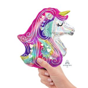 Minishapes | Iridescent Heart Unicorn Mini Shape (Air-Fill Only) Foil Balloons Minishapes