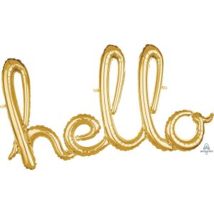 Phrases & Number Kits | 39″ Script Phrase: "Hello" – Gold (Air-Fill Only) Foil Balloons Phrases & Number Kits