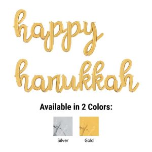 Phrases & Number Kits | Happy Hanukkah – Betallic Script Letters Kit (Air-Fill Only) Foil Balloons Phrases & Number Kits