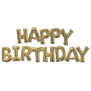 Phrases & Number Kits | Block Phrase ″Happy Birthday" White Gold (Air-Fill Only) Foil Balloons Phrases & Number Kits