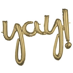 Phrases & Number Kits | 35″ Script Phrase "Yay!" White Gold (Air-Fill Only) Foil Balloons Phrases & Number Kits