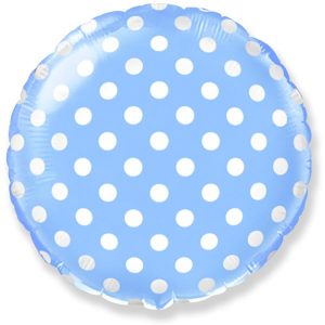 Rounds | 18 Inch Circle – Baby Blue With White Polka Dots Foil Balloons Rounds