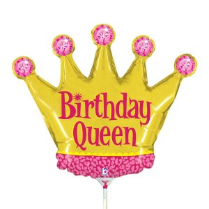 Minishapes | 14 Inch Birthday Queen Mini Shape (Air-Fill Only) Foil Balloons Minishapes